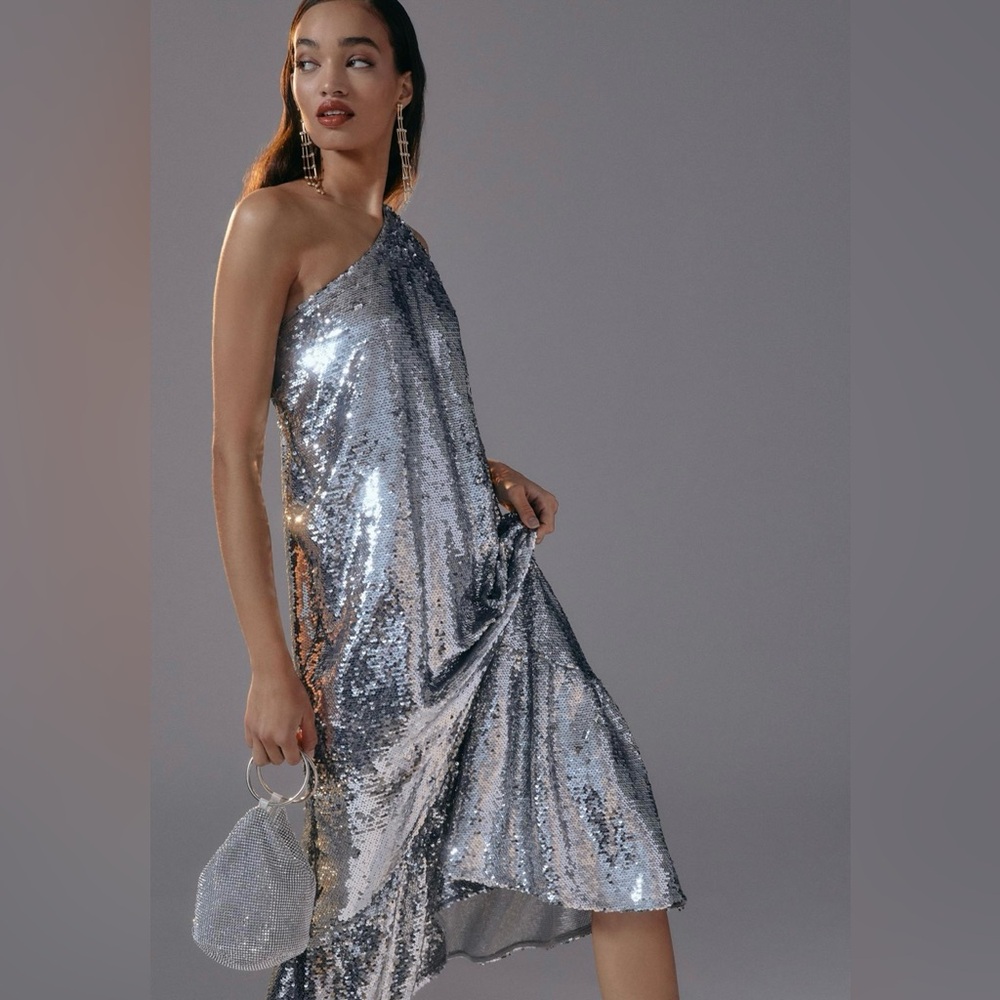 Anthropologie x Maeve One-Shoulder Sequin Occasion Dress - size XXS NWT